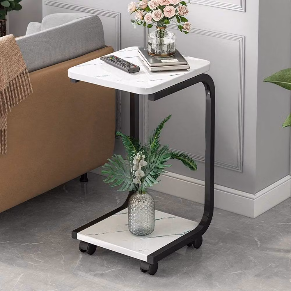 KORVIXA Modern Black C-Shaped Side End Table with Serving Tiers, W/D/H: 100 x 100 x 50 cm – 2
