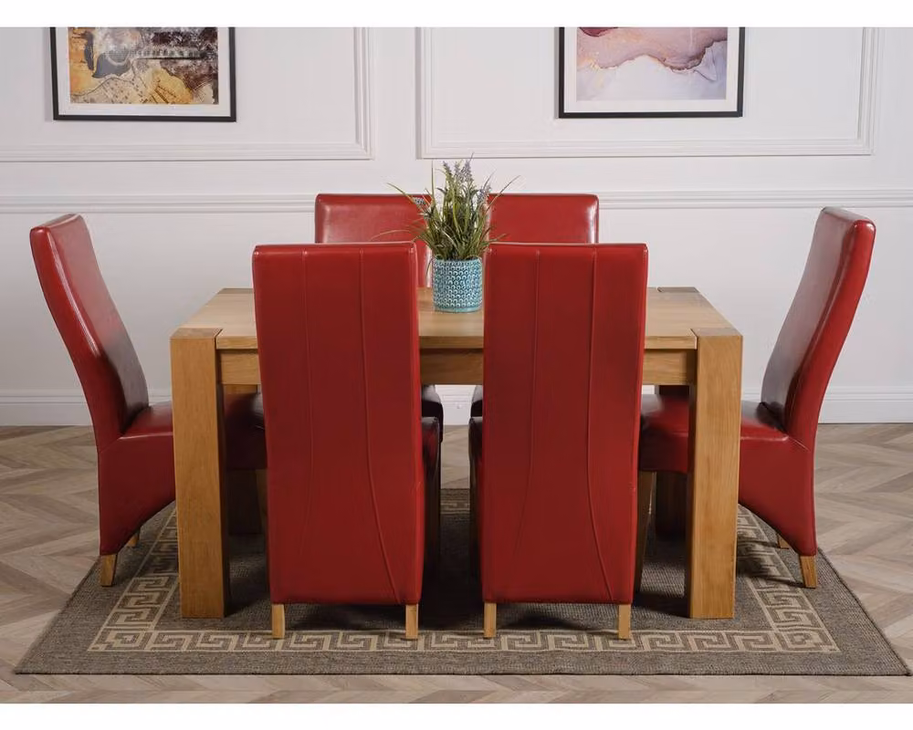 Thats Furniture Kuba Oak Dining Table and 6 Lola Red Leather Chairs Set, W: 150 cm, D: 85 cm, H: 78 cm – 3