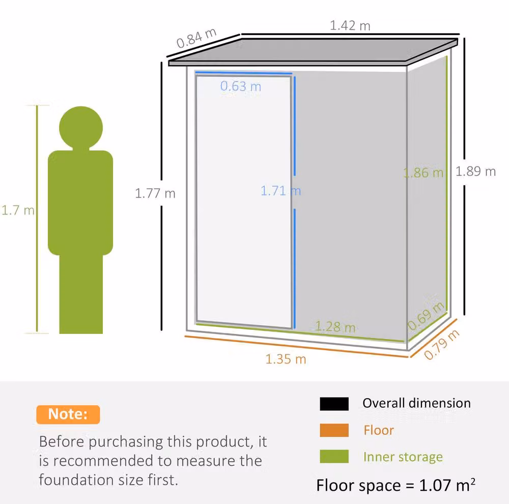 STILVORA Green Galvanised Steel Garden Storage Shed with Single Hinged Door, Height: 142 cm, Width: 79 cm, Depth: 40 cm – 3