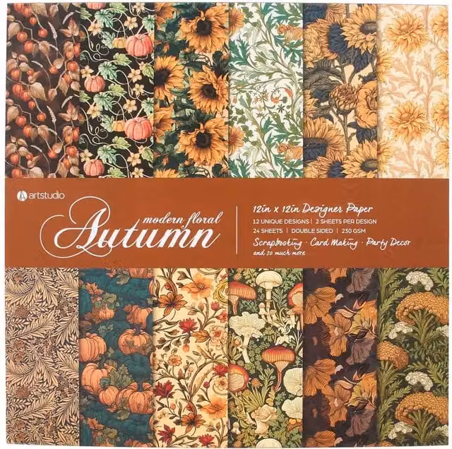 Art Studio Autumn Modern Floral Paper Pad for Adults, Multicolour, W: 24.0 cm, H: 24.0 cm