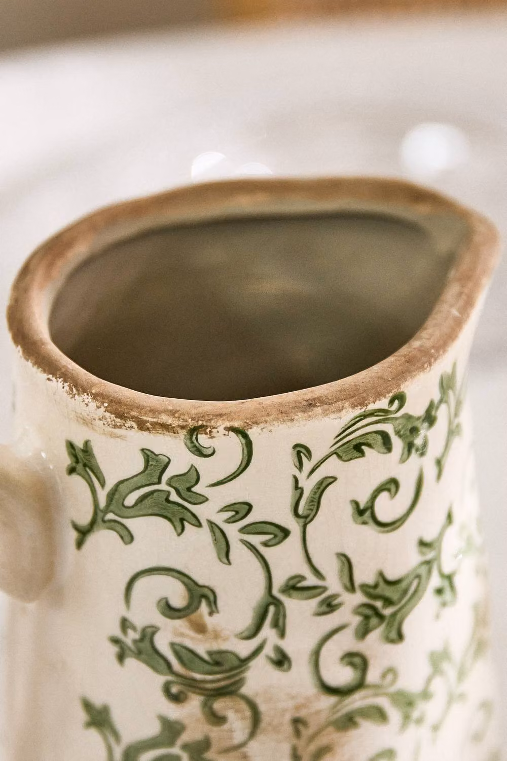Dibor Vintage Irina Large Ceramic Botanical Pitcher Jug in Green, Cream and White, H: 23.0 cm, W: 20.5 cm – 3