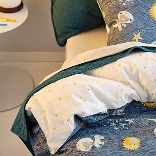 Linen House Kids Space Race Reversible Cotton Single Duvet Cover and Pillowcase Set, Multicolour, W/H: 140 x 200 cm, Pillowcase: 90 x 200 cm – 3