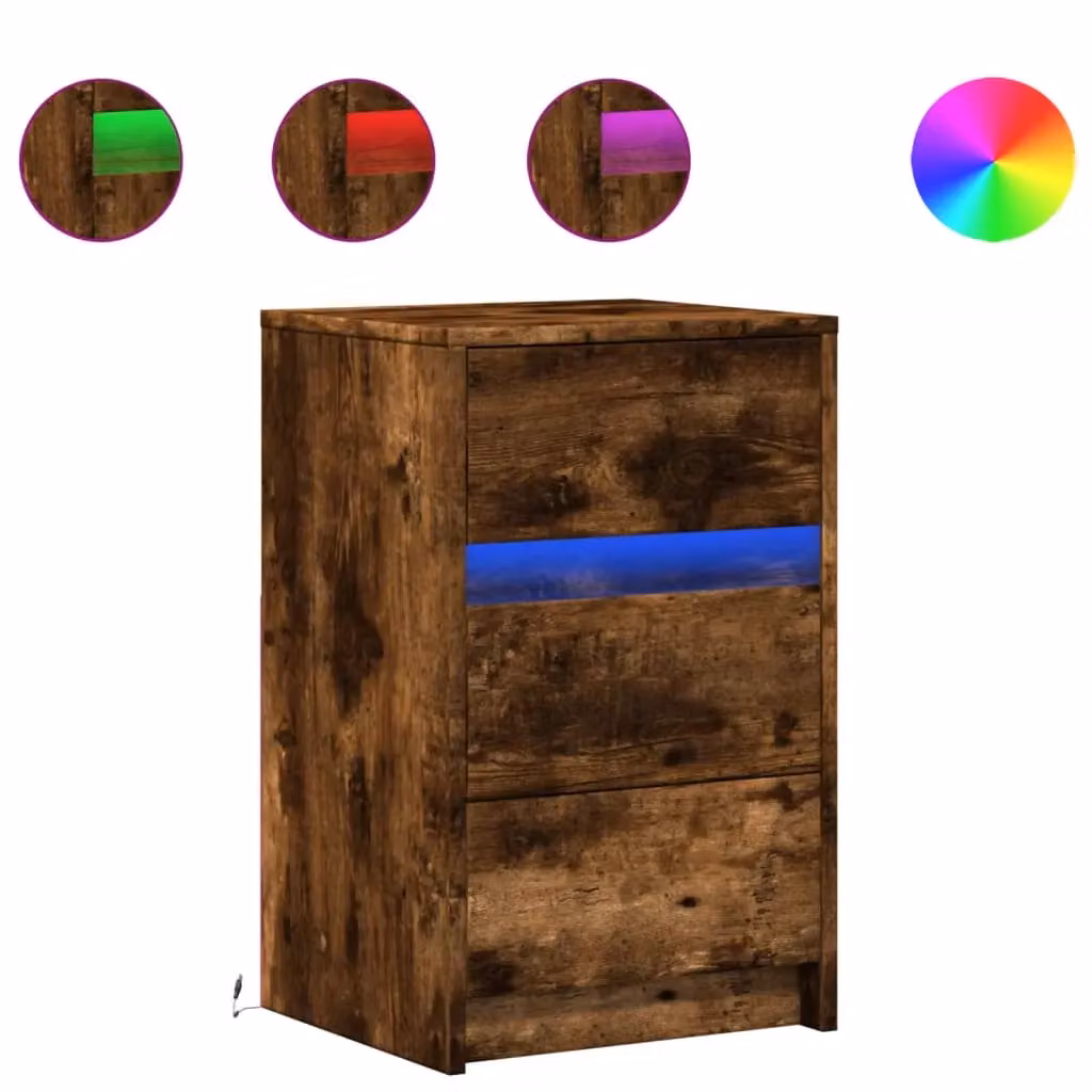 Berkfield Home Bedside Cabinet with Integrated LED Lights in Smoked Oak Brown – 2