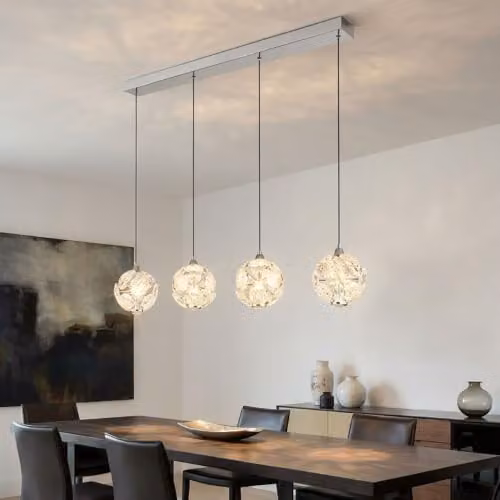 Globo Lighting Virina Bar Pendant Ceiling Light in Chrome with K9 Crystals and Warm White LED – 5