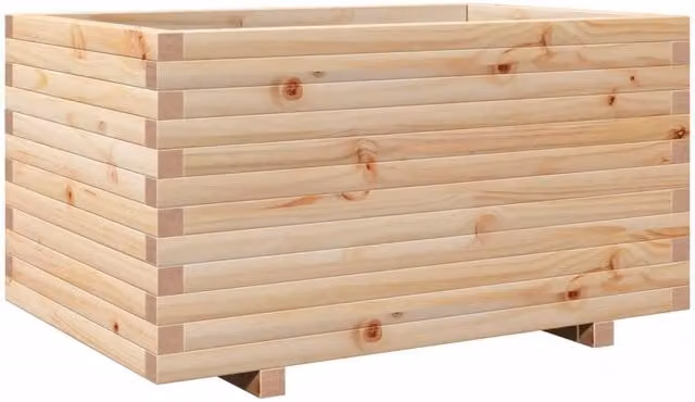 Berkfield Home Wooden Garden Planter Tub in Brown and Beige, W: 90 cm, D: 60 cm, H: 49.5 cm