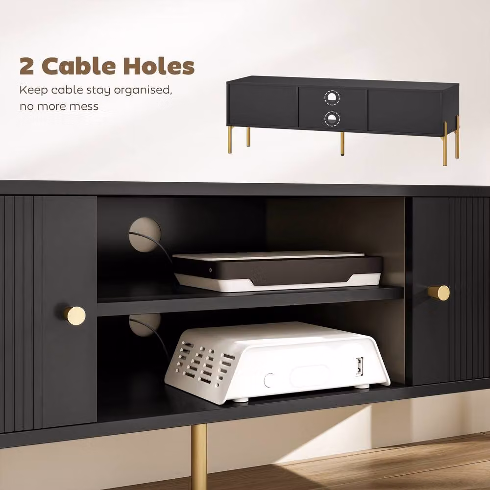STILVORA Modern Matt Black Metal TV Stand for Living Rooms – 8