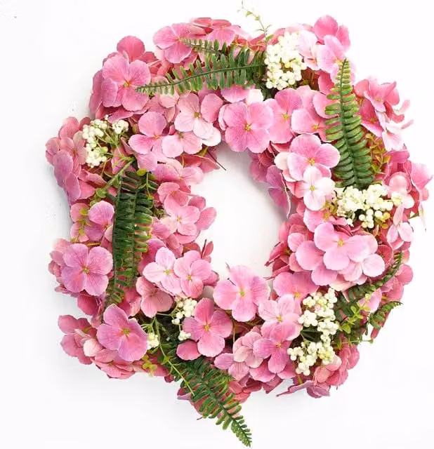 Leaf Pink Artificial Floral Blossom Wreath, Diameter: 40 cm