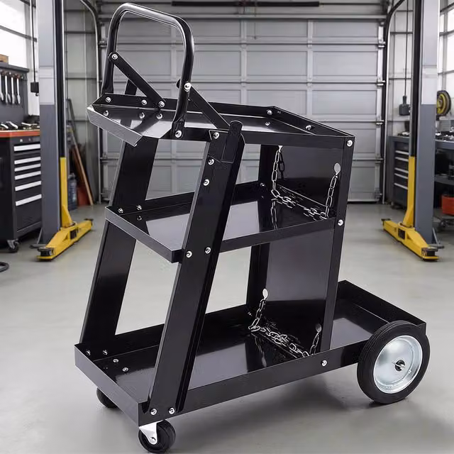Ventryn 3 Tier Welding Plasma Cutter Cart Storage Trolley with Chain Lock, Black
