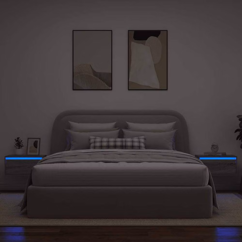 Berkfield Home Set of 2 Grey Wall-mounted Bedside Cabinets with Integrated LED Lighting, W: 35.5 cm, H: 51 cm, D: 25 cm – 3