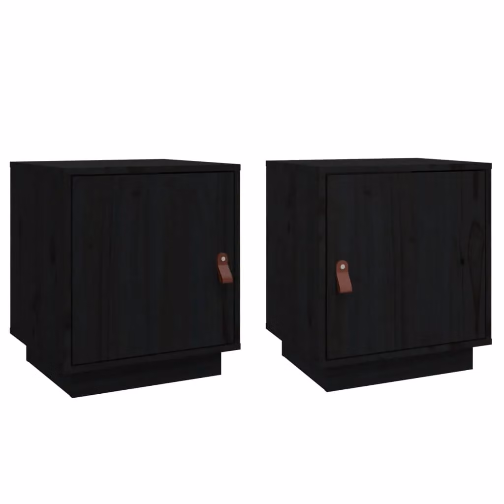 Berkfield Home Set of 2 Black Solid Wood Pine Bedside Cabinets, W: 40 cm, D: 34 cm, H: 45 cm – 1