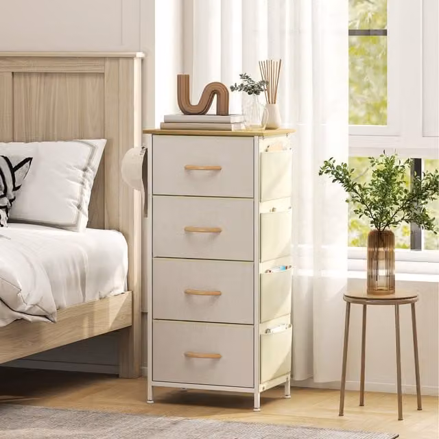 HOMCOM 8 Drawer Fabric Chest of Drawers Double Dresser in Beige and White