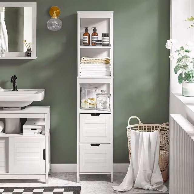 SoBuy Modern Tall White Matt Bathroom Storage Cabinet