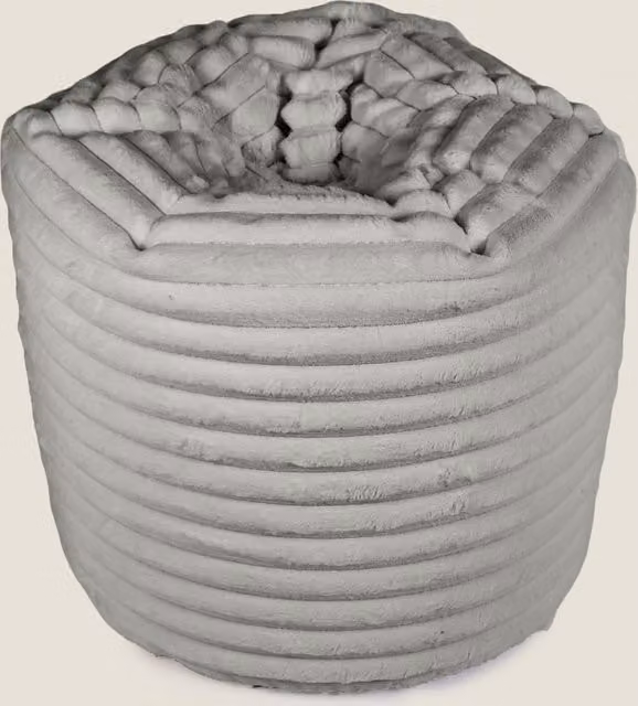 Kaikoo Grey Faux Fur Round Beanbag with Removable Cover and Refill Opening