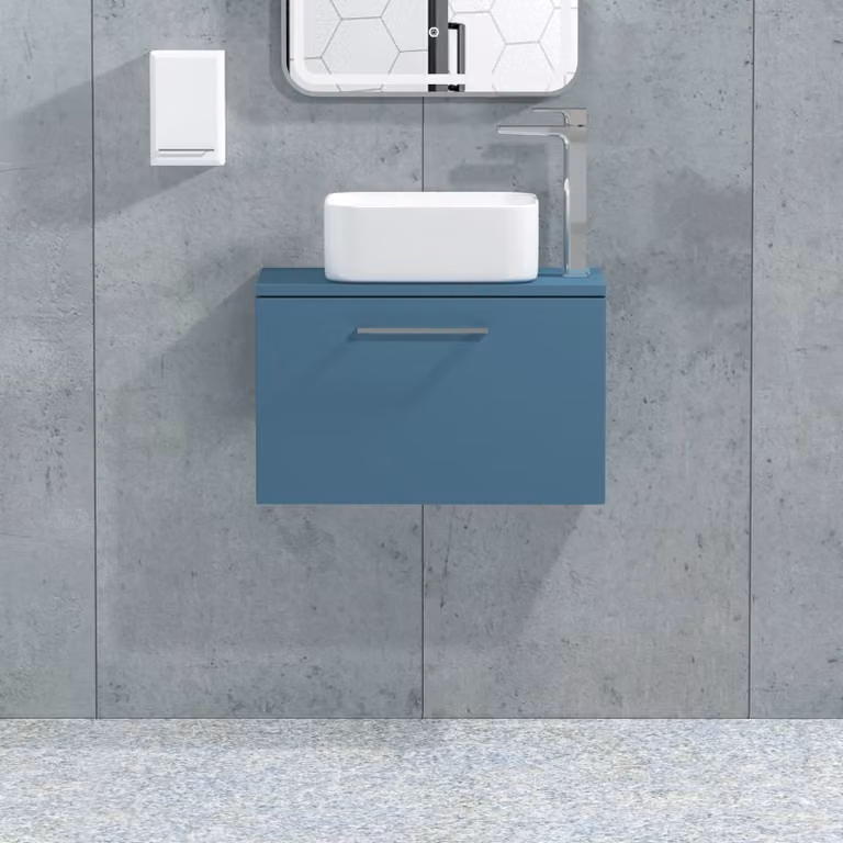 Royal Bathrooms Modena Wall Hung 1 Drawer Worktop Vanity Unit in Satin Blue