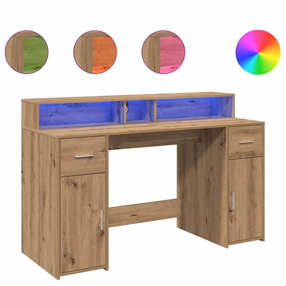 Berkfield Home Soft Gaming Desk with LED Lights in Artisan Oak Brown, W/D/H: 140 x 55 x 91 cm – 2