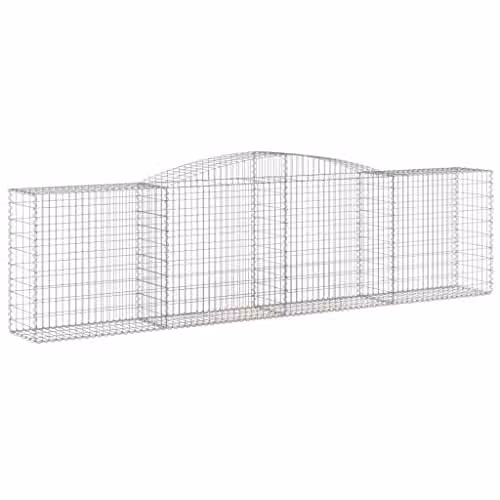 vidaXL Set of 9 Arched Gabion Baskets in Silver Galvanised Steel, W: 400 cm, D: 50 cm, H: 100/120 cm – 1