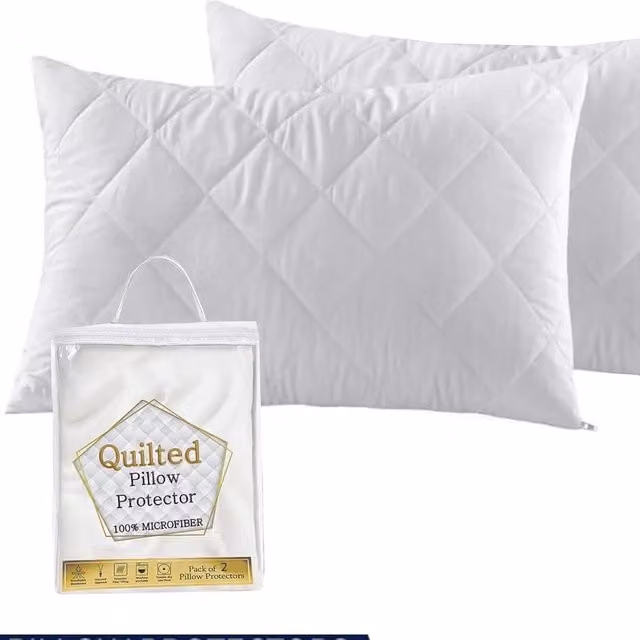 Roseley Pack of 2 White Quilted Microfibre Pillow Protectors, Breathable and Allergy Friendly
