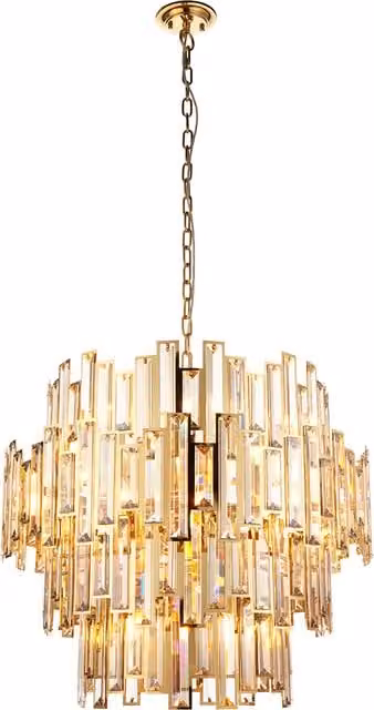 Perch & Parrow Francesca Large Cylinder Pendant Light in Gold and Brass with Champagne Crystals