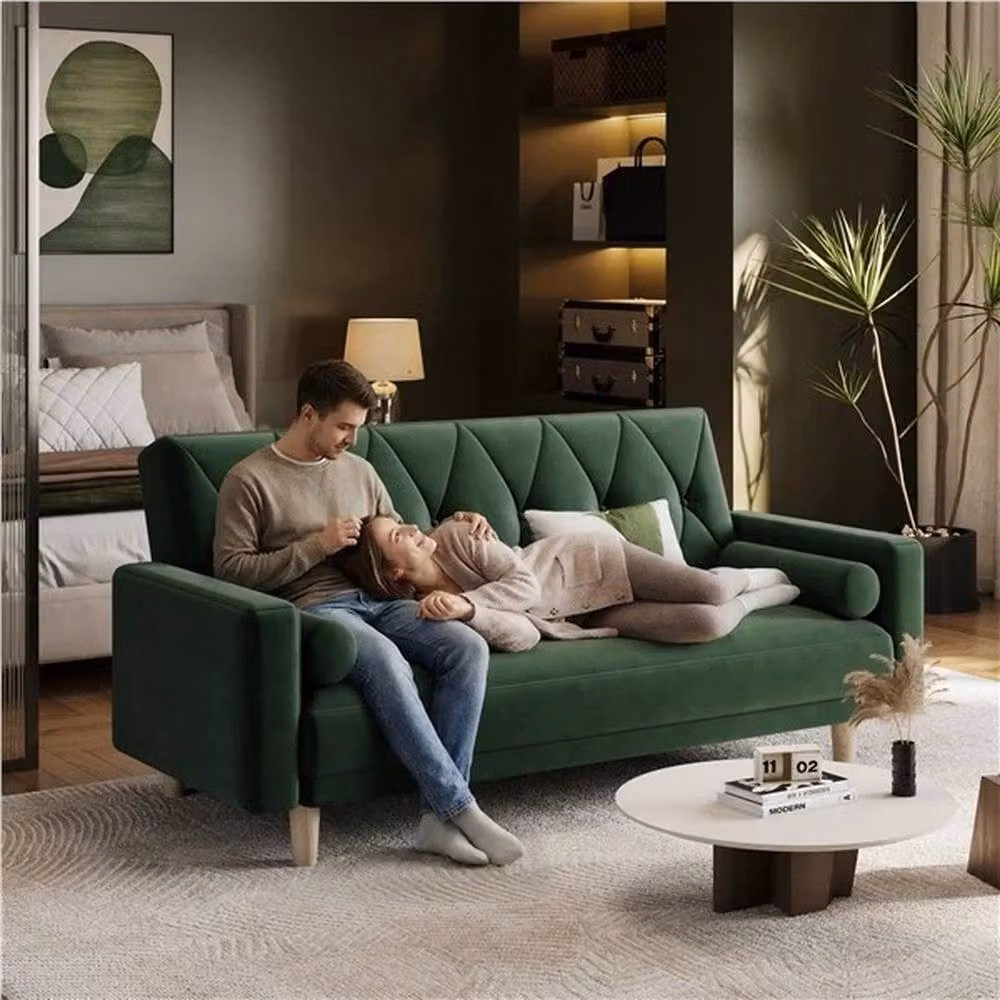PAWNORA Green Velvet Convertible Sofa Bed – 5