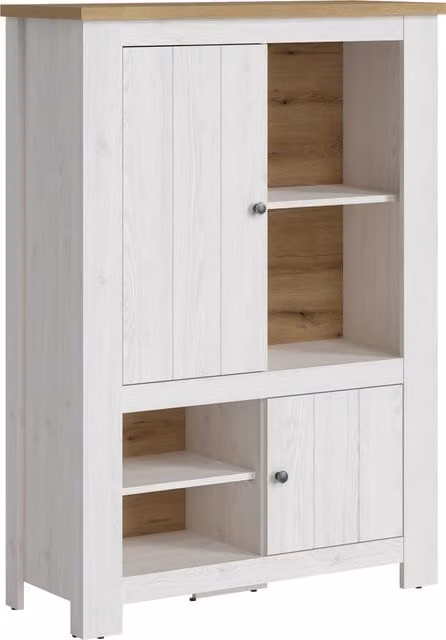 Furniture To Go Celesto Country House Cabinet in White and Oak with Hinged Doors, Internal Shelves, Drawers and Bottle Rack