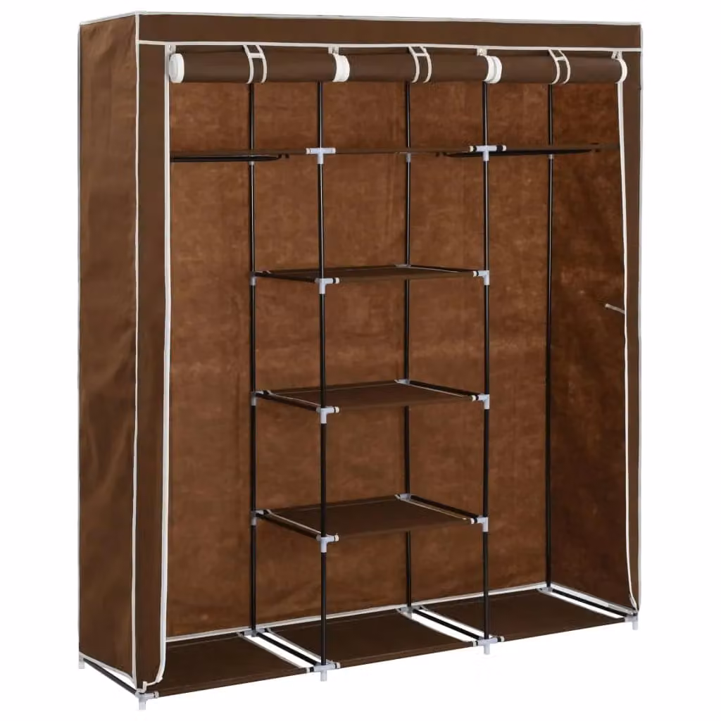 Berkfield Home Brown Fabric Wardrobe with Internal Shelves and Hanging Rod, W: 150 cm, D: 45 cm, H: 175 cm – 3