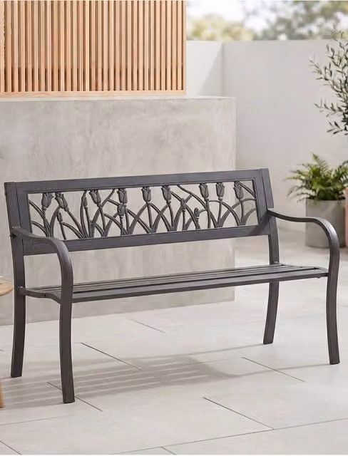 HD Designs Tulip 3 Seater Steel Garden Bench in Matt Black – 1