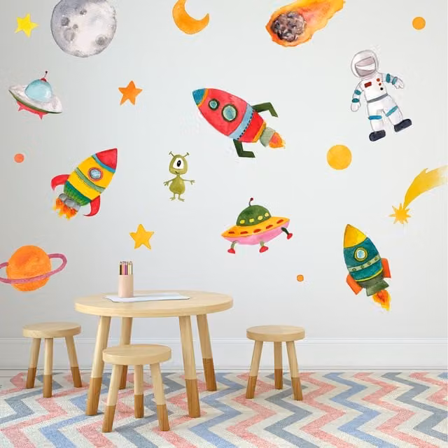 Stickerscape Outer Space Adhesive Wall Sticker Set for Children in Yellow and Multicolour