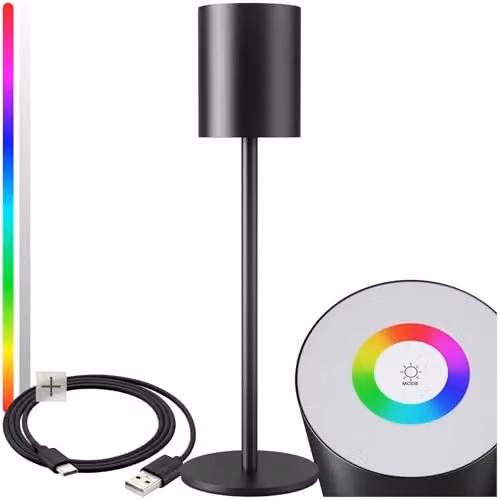 tectake Modern Rechargeable LED Table Lamp with Dimming Function and RGB Colour Options in Black Metal – 6