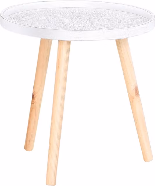 Pirlo Plush White Narrow Round Side Table with Floral Design
