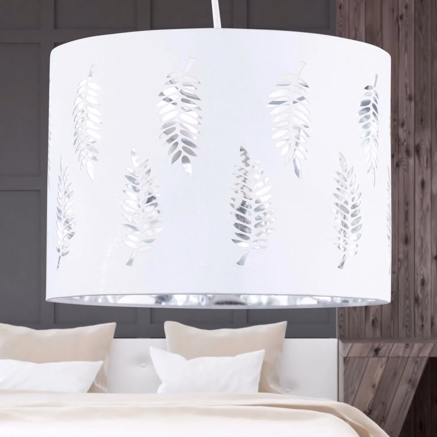 First Choice Lighting Fern White Cut Out 30cm Cylinder Pendant Lightshade – 2