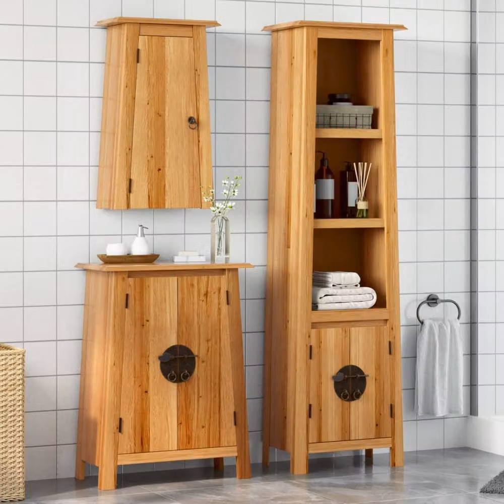 Berkfield Home Beautiful 3 Piece Vintage Solid Pine Bathroom Furniture Set in Brown – 2