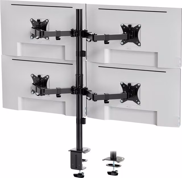 VonHaus Height Adjustable Four Screen Monitor Desk Mount with Swivel Arms, Black