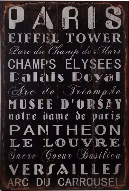 Maison by Premier Paris Typography Wall Plaque in Distressed Wood Finish, Available in Black or White