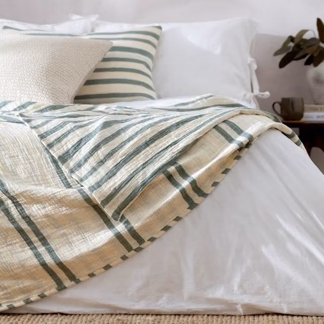Make It A Home Reversible Woven Striped Cotton Muslin Bedspread in Green