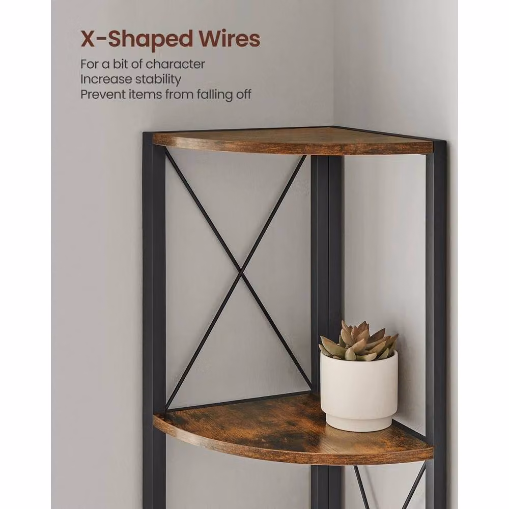 KORVIXA 5-Tier Corner Storage Shelf Unit in Brown and Black – 3