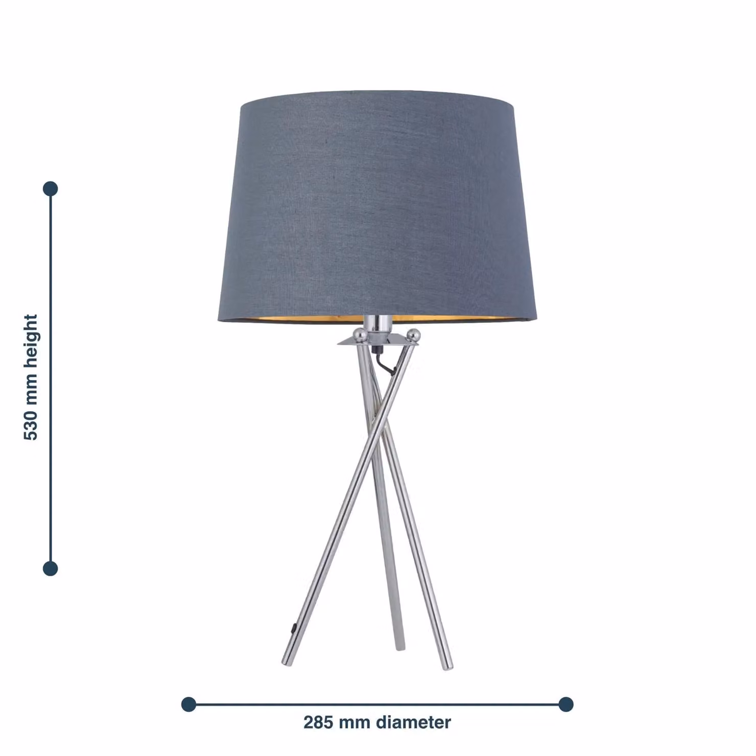 First Choice Lighting Set of 2 Chrome Tripod Lamps with Grey and Gold Fabric Shades – 5