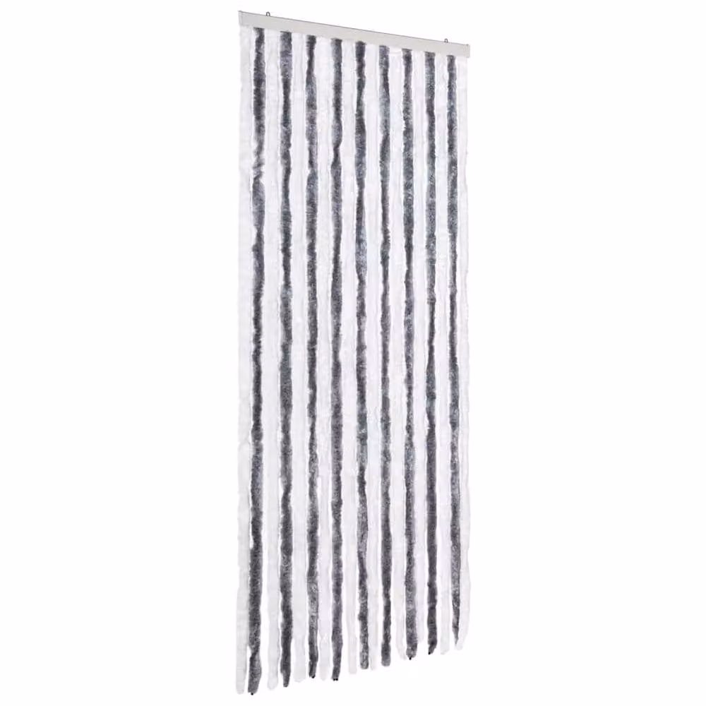 Berkfield Home Grey and White Striped Chenille Insect Curtain W: 56 cm, H: 185 cm
