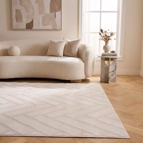 THE RUGS Loft Collection Modern Textured Living Room Area Rug in Cream Chevron, W: 80 cm, L: 300 cm – 2