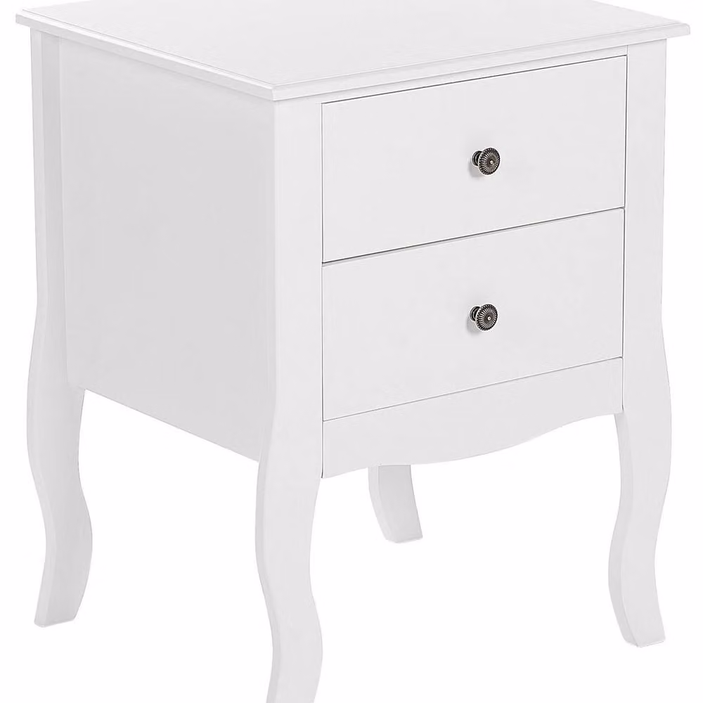 Wyld and Coco White MDF Bedside Table with 2 Drawers and Cabriole Legs, W: 40.0 cm, D: 45.0 cm, H: 58.0 cm – 2