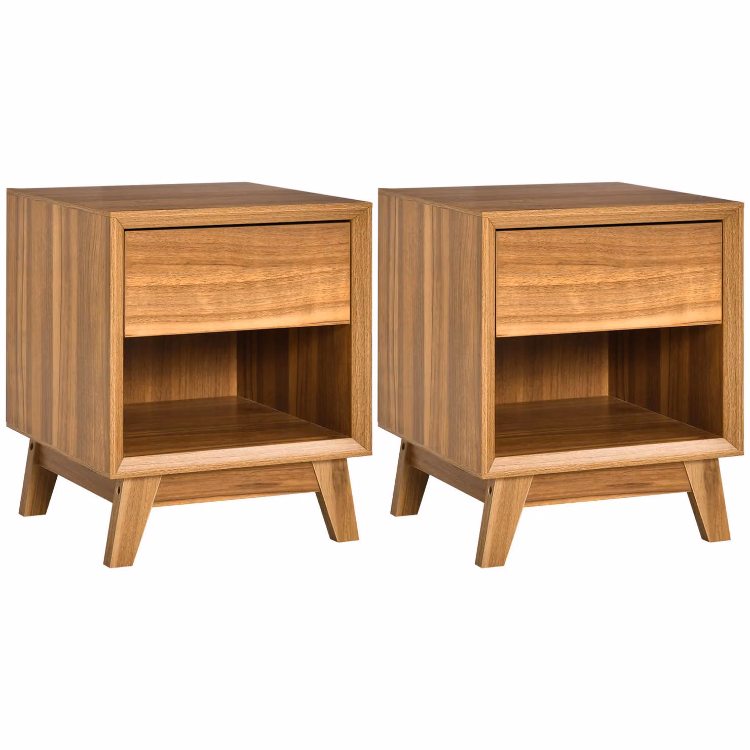 HOMCOM Modern Brown Bedside Table and Side Table with Side Compartments – 2