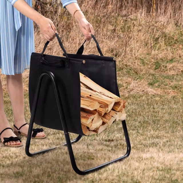 Costway Sturdy Metal Fire Log Stacker Basket Holder in Black