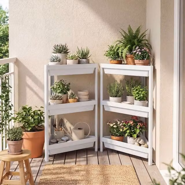 Costway 2-Piece White 3-Tier Corner Shower Caddy Set with Adjustable Rustproof Plastic Shelves