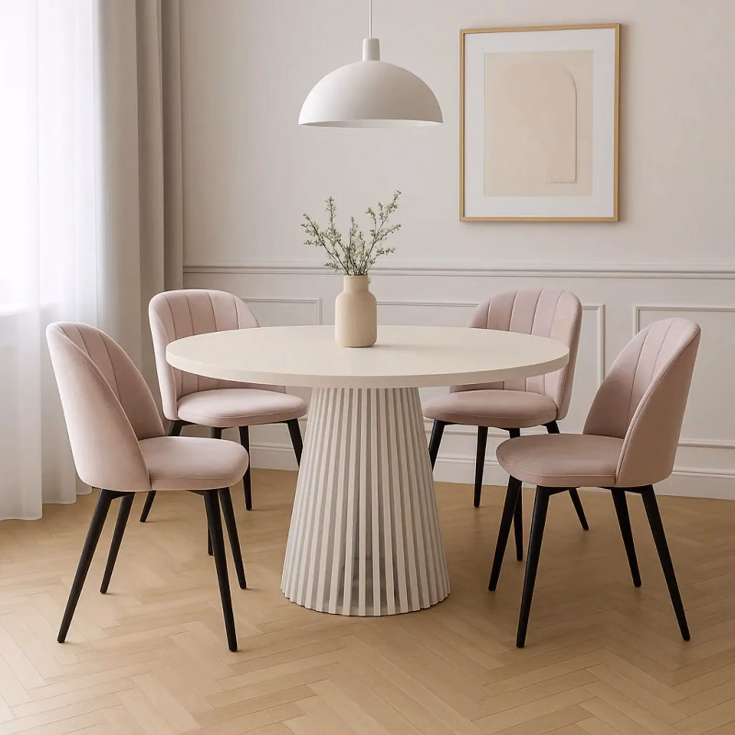 Heze Furniture Ruston Modern Round Extendable Dining Table in Sand, W/D/H: 100 x 100 x 77 cm – 2