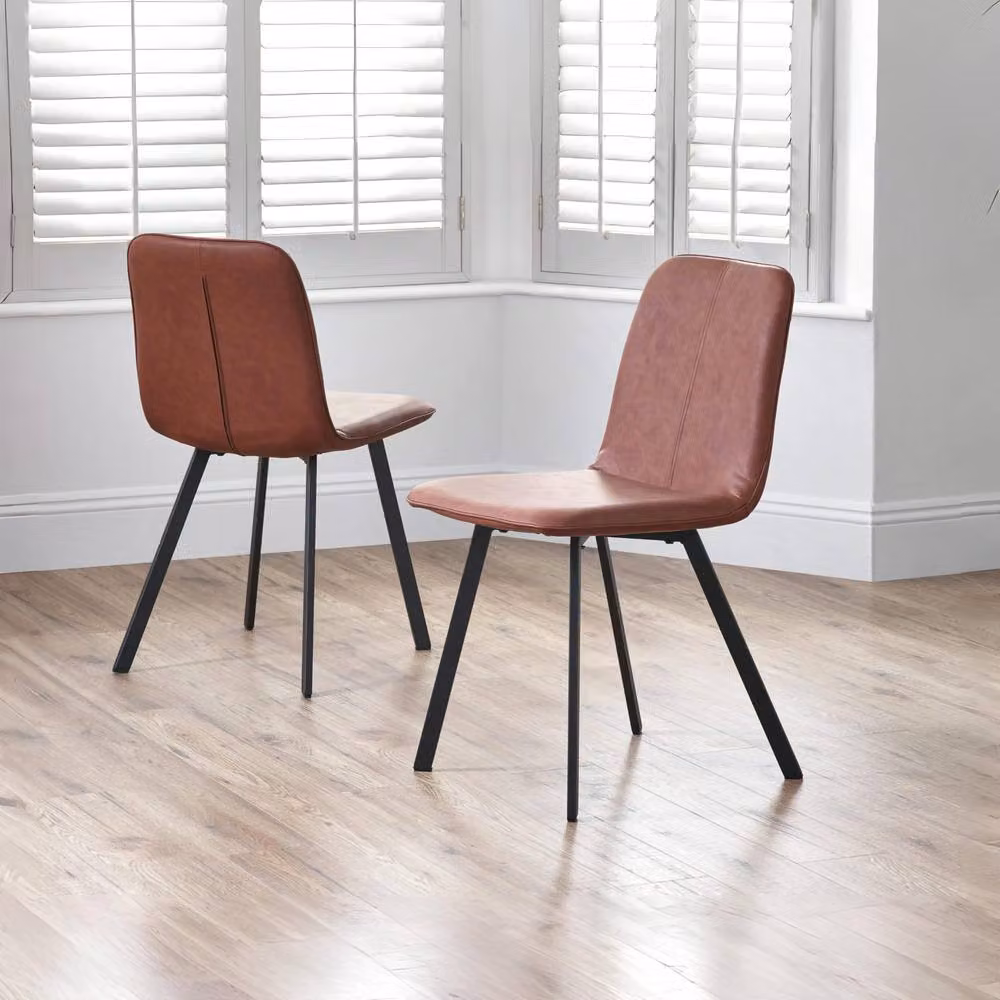 Cheshire Helmsley Vintage Dining Chairs, Set of 2, Brown Synthetic Leather and Metal – 3