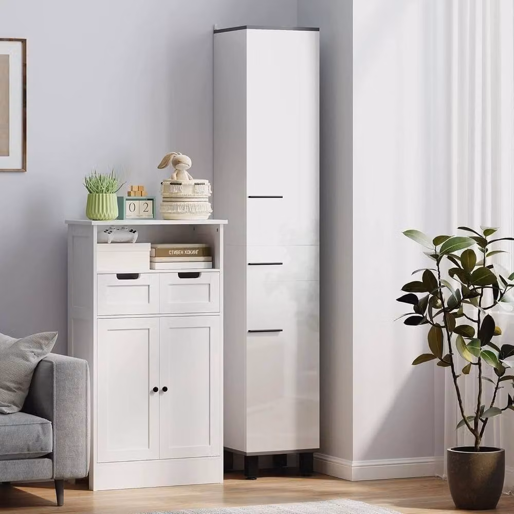 NESTLUNE Tall Slim Freestanding Bathroom Cabinet in High Gloss White – 3