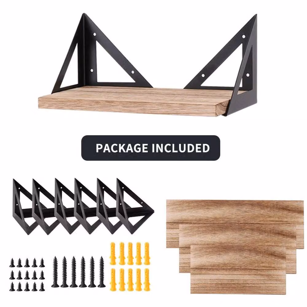 KORVIXA Brown and Black Wooden Wall Mounted Display Shelf Rack – 3