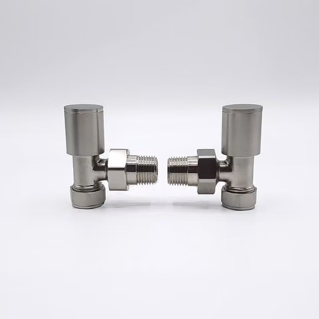 Lux Heat Angled Round Manual Valve Set in Brushed Nickel Silver Brass