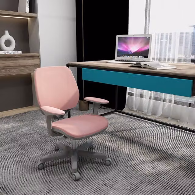 Vinsetto Modern Pink Fabric Task Chair with Armrests for Home Office