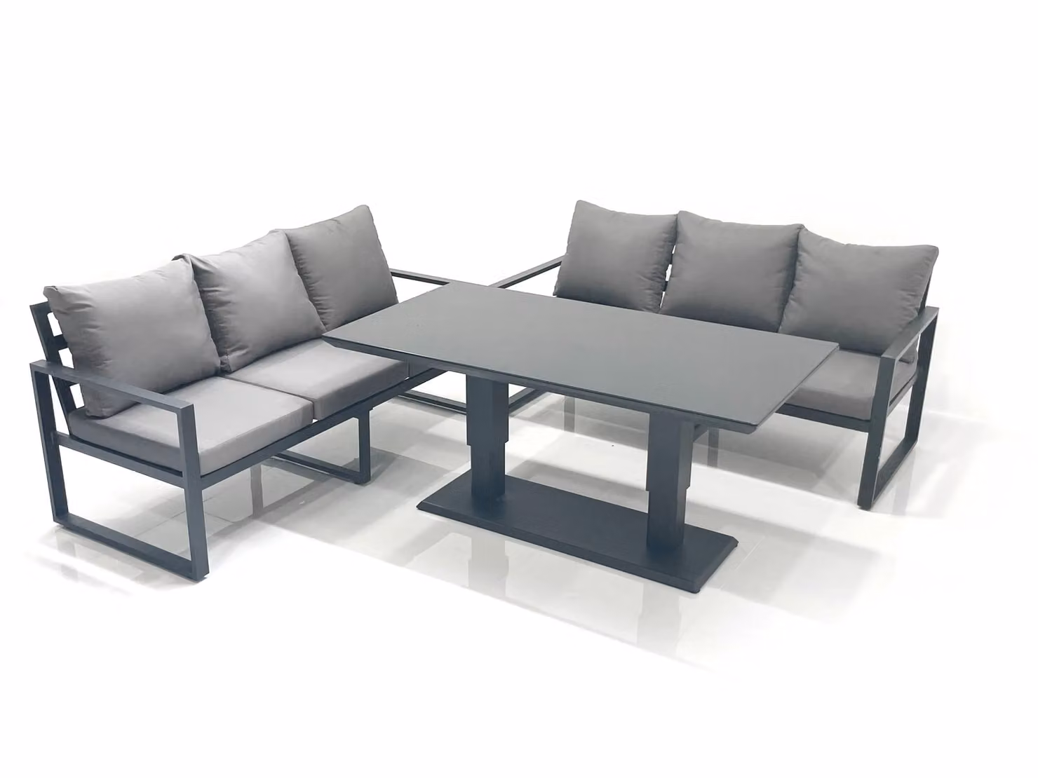 Fimous 6 Seater Aluminium Outdoor Garden Furniture Set with Adjustable Rising Lifting Dining Table and 3 Seater Sofa in Dark Grey – 2