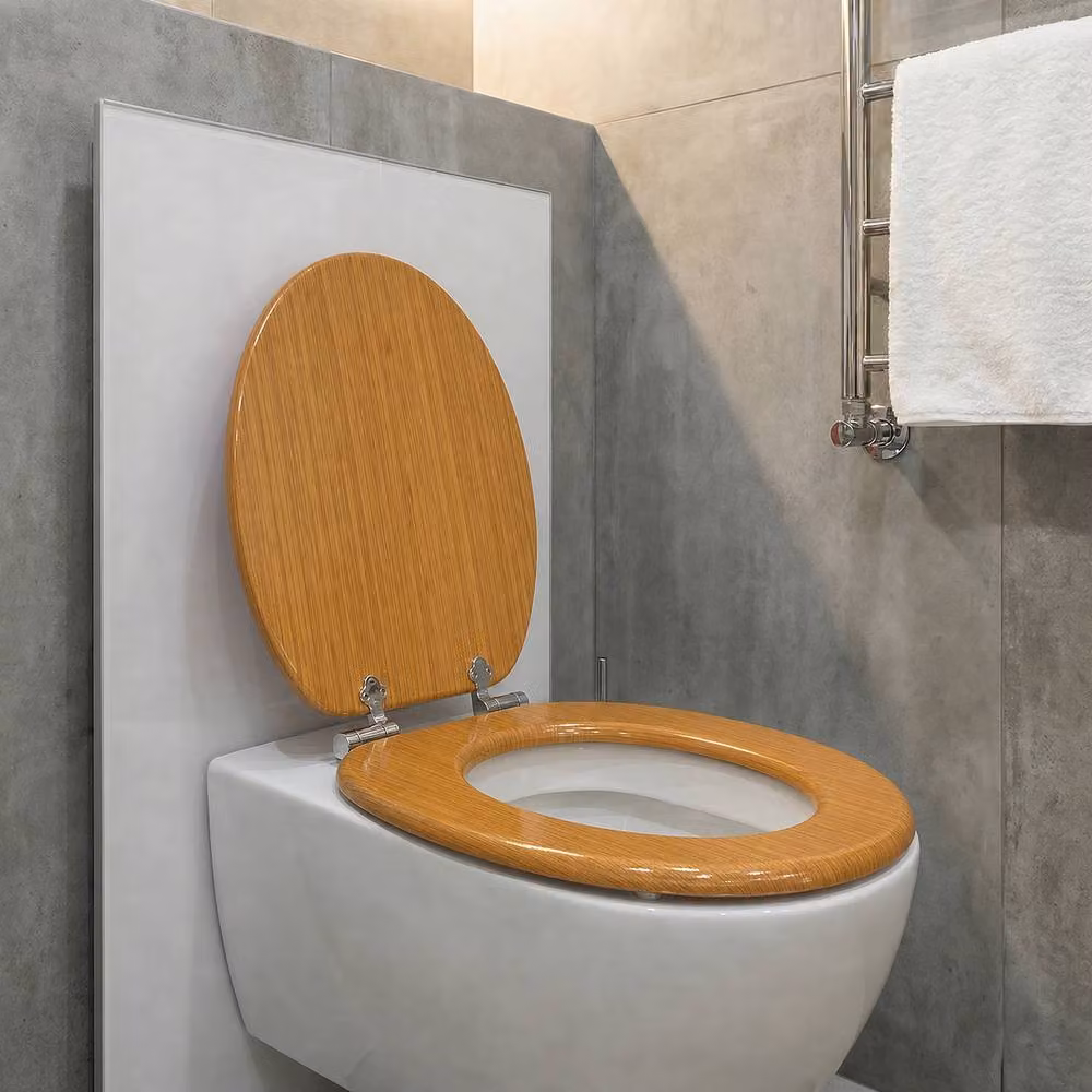 SINOBATH Soft-Close Oval Toilet Seat in Light Brown, Moisture-Resistant MDF, W: 37.5 cm, D: 43.5 cm – 2